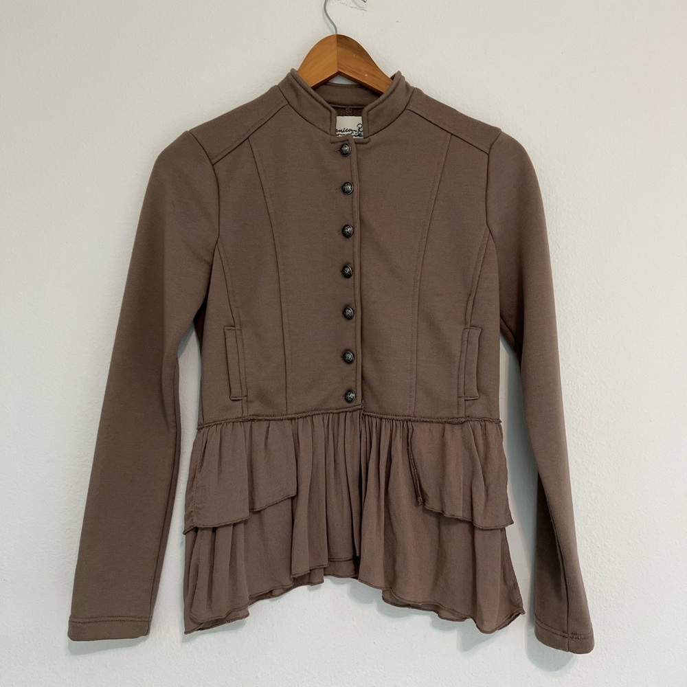 American Rag Size XS Brown Ruffle Hem Military Jacket